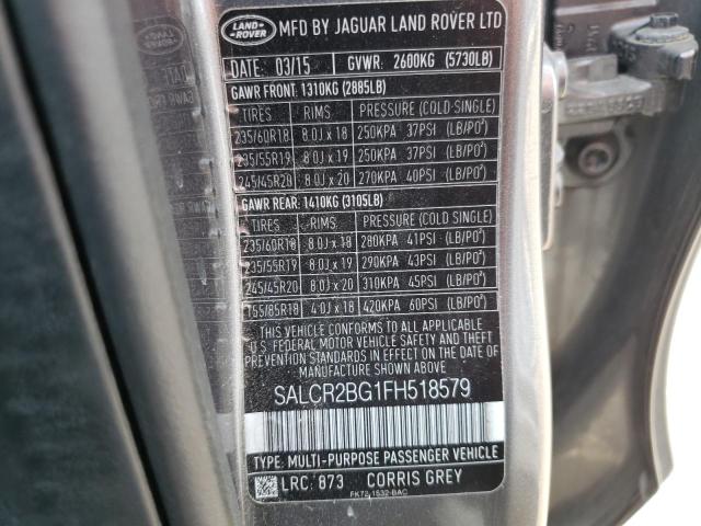 SALCR2BG1FH518579 - 2015 LAND ROVER DISCOVERY HSE GRAY photo 13