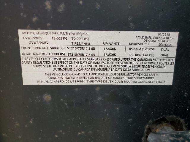 4P5FD4021J1290984 - 2018 PJ TRAILER BLACK photo 10
