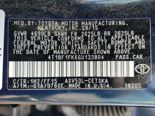 4T1BF1FK6GU133804 - 2016 TOYOTA CAMRY LE GREEN photo 12