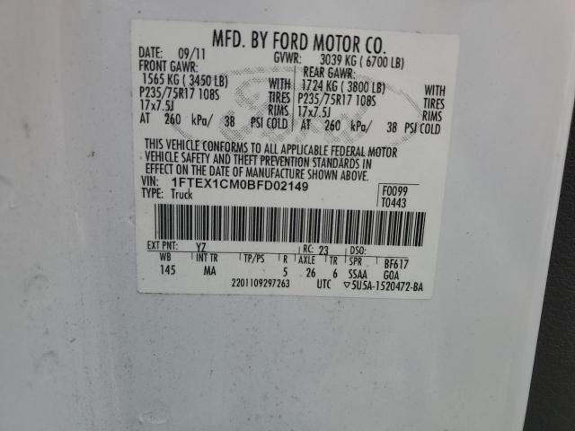 1FTEX1CM0BFD02149 - 2011 FORD F-150 SUPER CAB WHITE photo 13