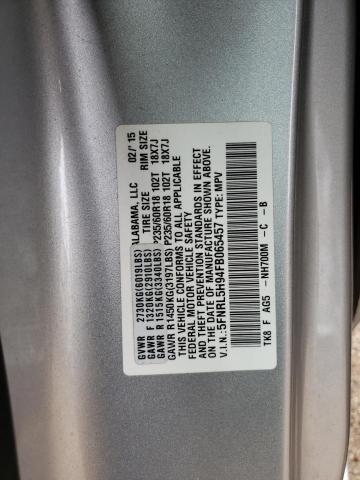 5FNRL5H94FB065457 - 2015 HONDA ODYSSEY TOURING SILVER photo 13