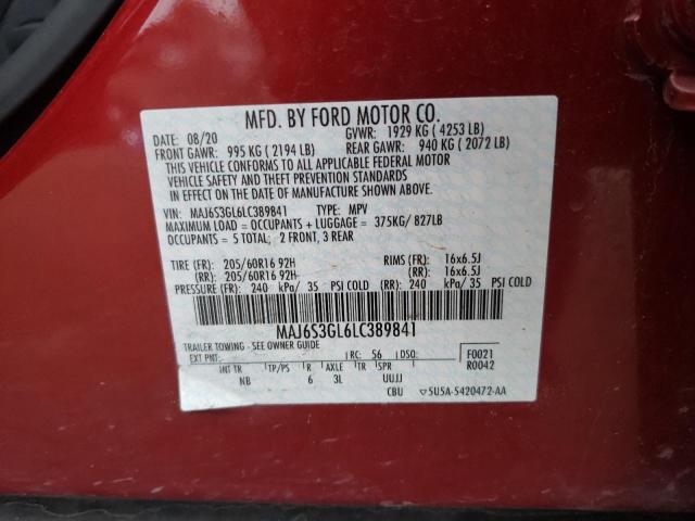 MAJ6S3GL6LC389841 - 2020 FORD ECOSPORT SE Tünd qırmızı foto 13