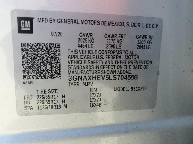 3GNAXHEV5LS704556 - 2020 CHEVROLET EQUINOX LS SILVER photo 13