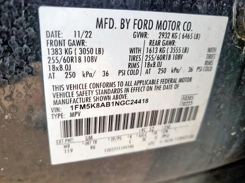 1FM5K8AB1NGC24418 - 2022 FORD EXPLORER POLICE INTERCEPTOR 双色 照片 12