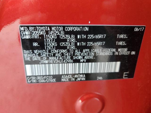 JTMWFREV2HJ142986 - 2017 TOYOTA RAV4 XLE RED photo 13