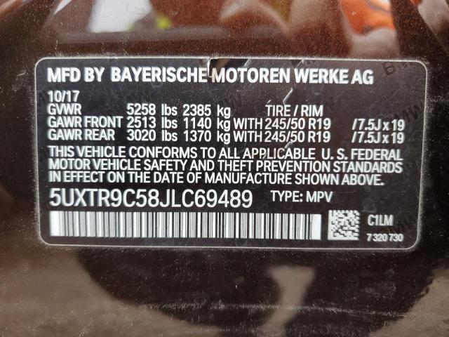 5UXTR9C58JLC69489 - 2018 BMW X3 XDRIVE30I BROWN photo 12