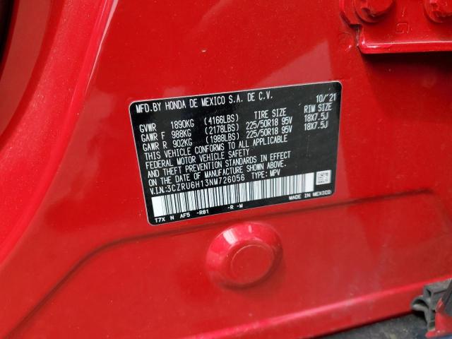 3CZRU6H13NM726056 - 2022 HONDA HR-V SPORT RED photo 13