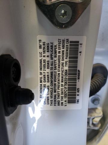 19XFC1F76KE013664 - 2019 HONDA CIVIC EXL 白色 照片 12