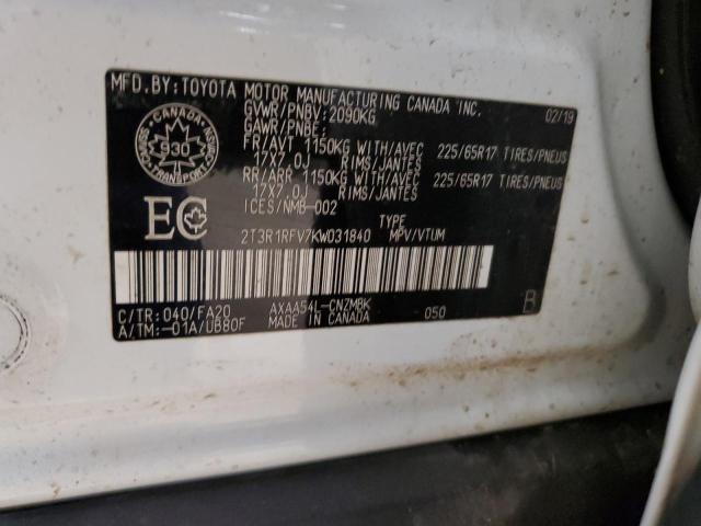 2T3R1RFV7KW031840 - 2019 TOYOTA RAV4 XLE Ağ foto 14