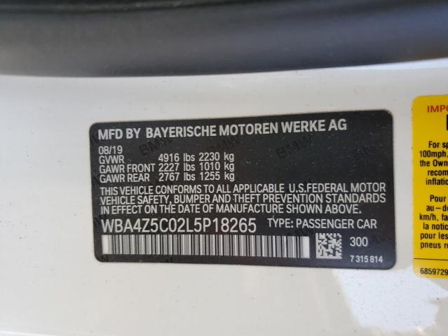 WBA4Z5C02L5P18265 - 2020 BMW 440I WHITE photo 13