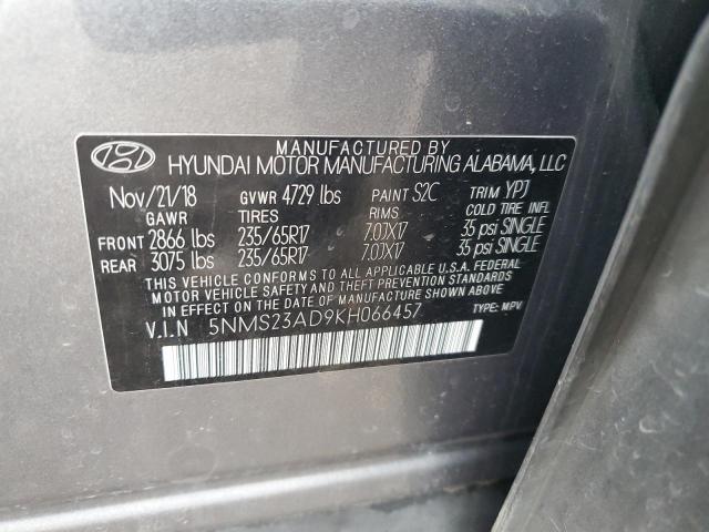 5NMS23AD9KH066457 - 2019 HYUNDAI SANTA FE SE GRAY photo 12