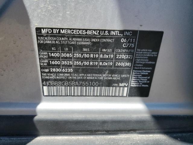 4JGBB8GB5BA755100 - 2011 MERCEDES-BENZ ML 350 4MATIC SILVER photo 13