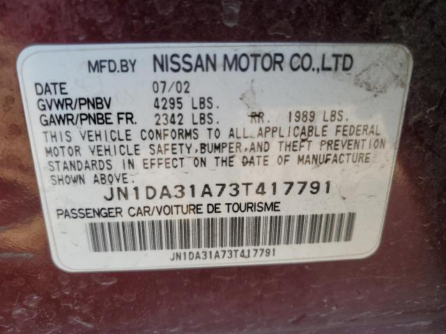 JN1DA31A73T417791 - 2003 NISSAN MAXIMA GLE BURGUNDY photo 12