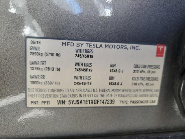 5YJSA1E1XGF147239 - 2016 TESLA MODEL S 灰色 照片 12
