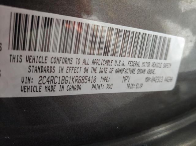 2C4RC1BG1KR685410 - 2019 CHRYSLER PACIFICA TOURING L გრაფიტი ფოტო 10