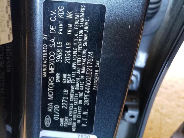 3KPF44AC0LE217624 - 2020 KIA FORTE GT GRAY photo 12