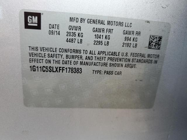 1G11C5SLXFF178383 - 2015 CHEVROLET MALIBU 1LT 银色 照片 12