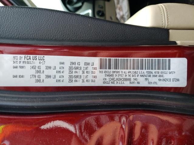 1C4RDJAG9HC898086 - 2017 DODGE DURANGO SXT RED photo 13