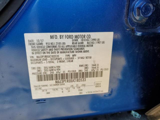 MAJ3P1RE0JC183533 - 2018 FORD ECOSPORT S BLUE photo 13