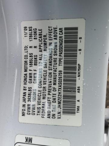 JHMZE2H7XAS026759 - 2010 HONDA INSIGHT EX WHITE photo 12