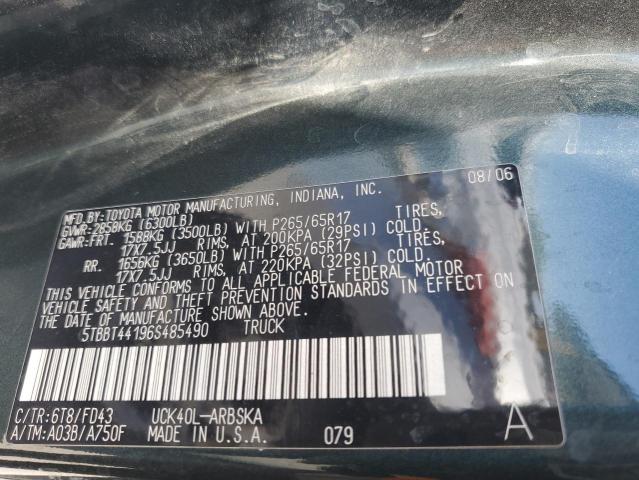 5TBBT44196S485490 - 2006 TOYOTA TUNDRA ACCESS CAB SR5 GREEN photo 12