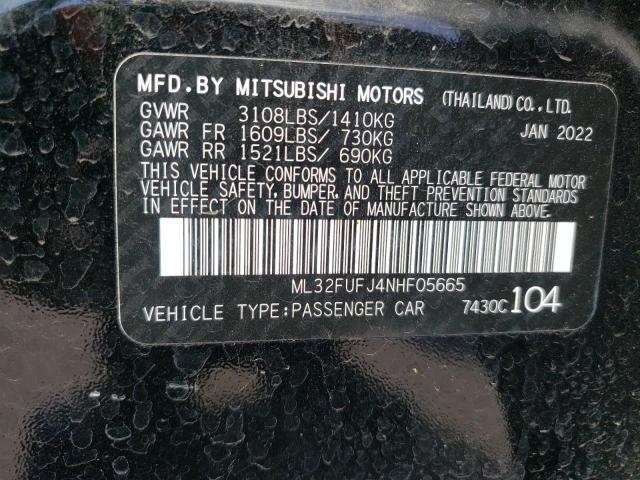 ML32FUFJ4NHF05665 - 2022 MITSUBISHI MIRAGE G4 ES შავი ფოტო 10
