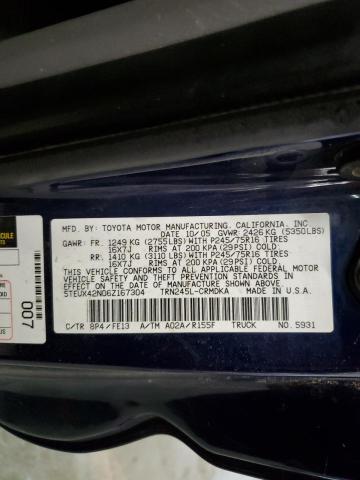 5TEUX42N06Z167304 - 2006 TOYOTA TACOMA ACCESS CAB შავი ფოტო 12