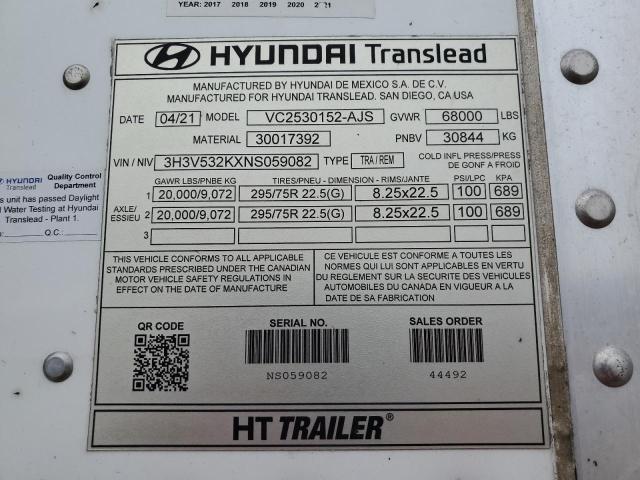 3H3V532KXNS059082 - 2022 HYUNDAI DRY VAN WHITE photo 10