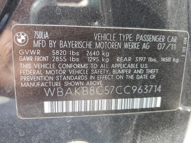 WBAKB8C57CC963714 - 2012 BMW 750 LI GRAY photo 12