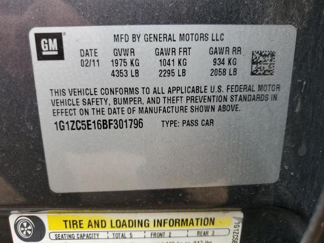 1G1ZC5E16BF301796 - 2011 CHEVROLET MALIBU 1LT 灰色 照片 12