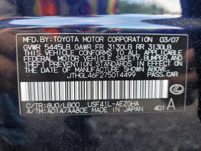 JTHGL46F275014499 - 2007 LEXUS LS 460L BLUE photo 13