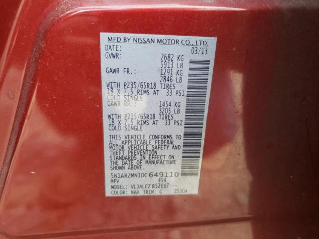 5N1AR2MN1DC649110 - 2013 NISSAN PATHFINDER S RED photo 13