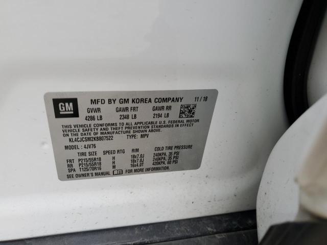 KL4CJCSM2KB807522 - 2019 BUICK ENCORE ESSENCE WHITE photo 12