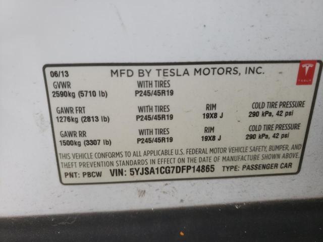 5YJSA1CG7DFP14865 - 2013 TESLA MODEL S Սպիտակ լուսանկար 12