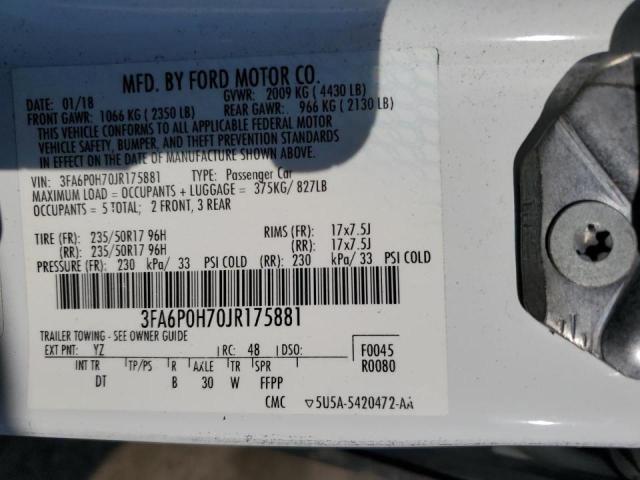 3FA6P0H70JR175881 - 2018 FORD FUSION SE 白色 照片 12