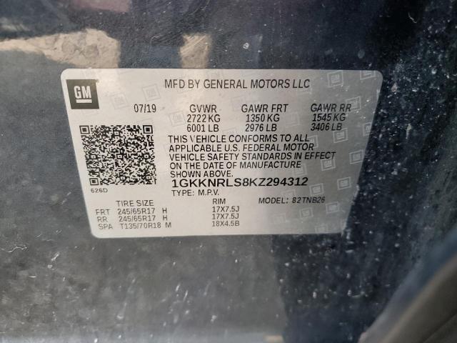 1GKKNRLS8KZ294312 - 2019 GMC ACADIA SLE BLUE photo 14