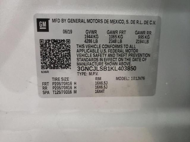 3GNCJLSB1KL403850 - 2019 CHEVROLET TRAX 1LT SILVER photo 14