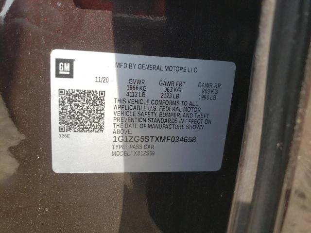 1G1ZG5STXMF034658 - 2021 CHEVROLET MALIBU RS BROWN photo 12