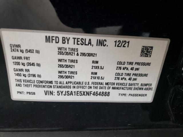 5YJSA1E5XNF464888 - 2022 TESLA MODEL S Qara foto 12