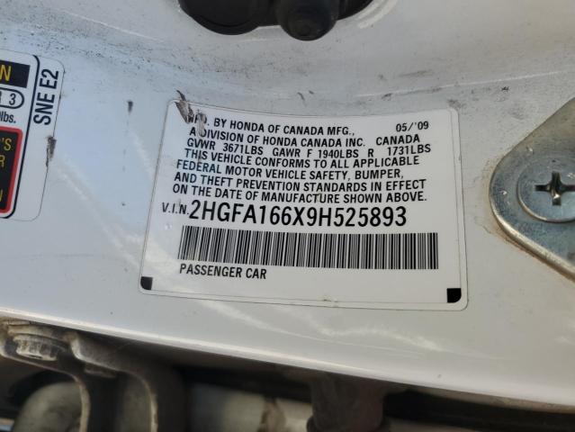 2HGFA166X9H525893 - 2009 HONDA CIVIC LX-S Beyaz fotoğraf 12