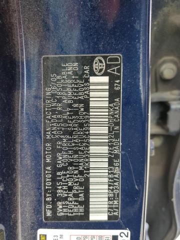 2T1KR32E75C495397 - 2005 TOYOTA COROLLA MA XR BLUE photo 13