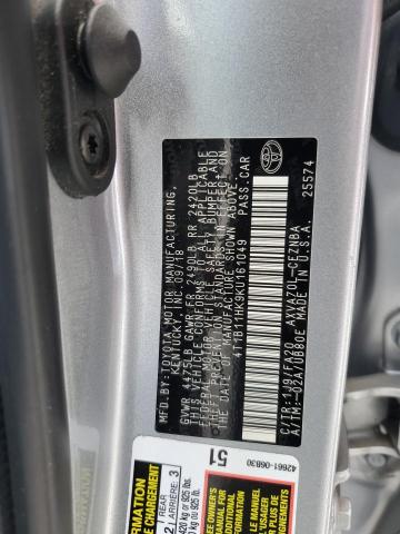 4T1B11HK9KU161049 - 2019 TOYOTA CAMRY L SILVER photo 12
