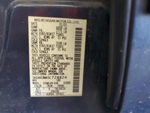 5N1AR18WX5C728824 - 2005 NISSAN PATHFINDER LE BLUE photo 13
