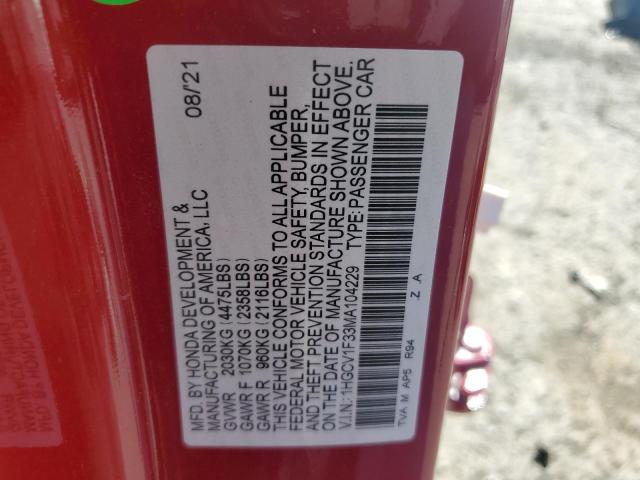 1HGCV1F33MA104229 - 2021 HONDA ACCORD SPORT RED photo 13