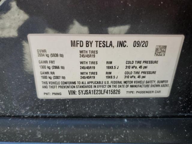 5YJSA1E23LF415826 - 2020 TESLA MODEL S 灰色 照片 12