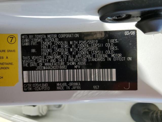 JTEEW44A282018882 - 2008 TOYOTA HIGHLANDER HYBRID LIMITED WHITE photo 13