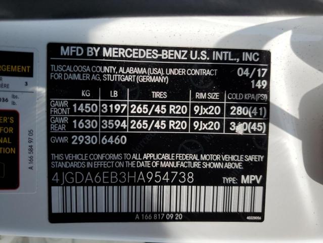 4JGDA6EB3HA954738 - 2017 MERCEDES-BENZ GLE 43 AMG WHITE photo 12