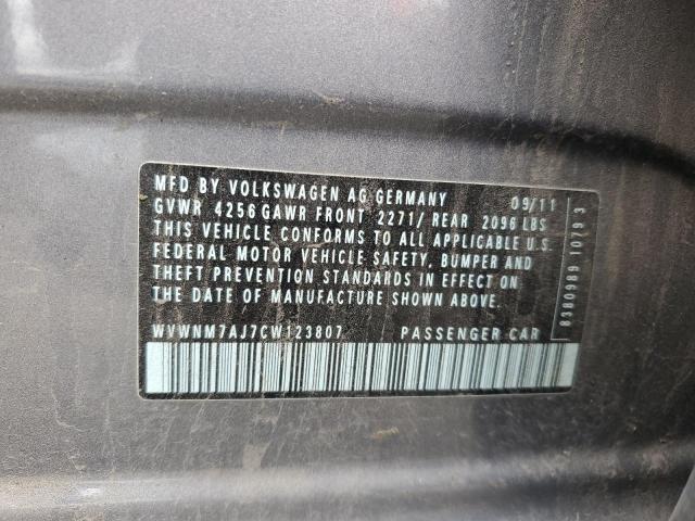 WVWNM7AJ7CW123807 - 2012 VOLKSWAGEN GOLF ნაცრისფერი ფოტო 12