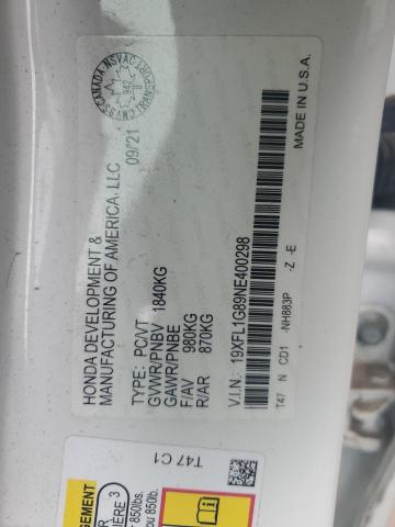 19XFL1G89NE400298 - 2022 HONDA CIVIC SPORT TOURING WHITE photo 12