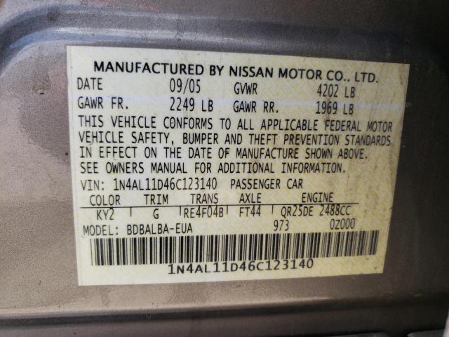 1N4AL11D46C123140 - 2006 NISSAN ALTIMA S TAN photo 12